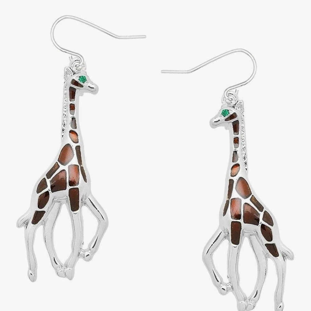 Chic Silver and Brown Giraffe Earrings